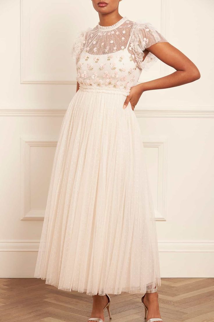 Rococo Bodice Ankle Gown – Champagne | Needle & Thread Floral Embellished Evening Dress For Reception, Glamorous Floral Embroidered Wedding Dress, Floral Embroidered Maxi Dress For Reception, Floral Embroidery Maxi Dress For Reception, Floor-length Floral Embellished Evening Dress For Reception, Floral Embellished Floor-length Evening Dress For Reception, Fitted Bodice Gown With Floral Embroidery For Debutante Ball, Floral Embroidered Gown With Fitted Bodice For Debutante Ball, Floor-length Dresses With Floral Embroidery And Fitted Bodice