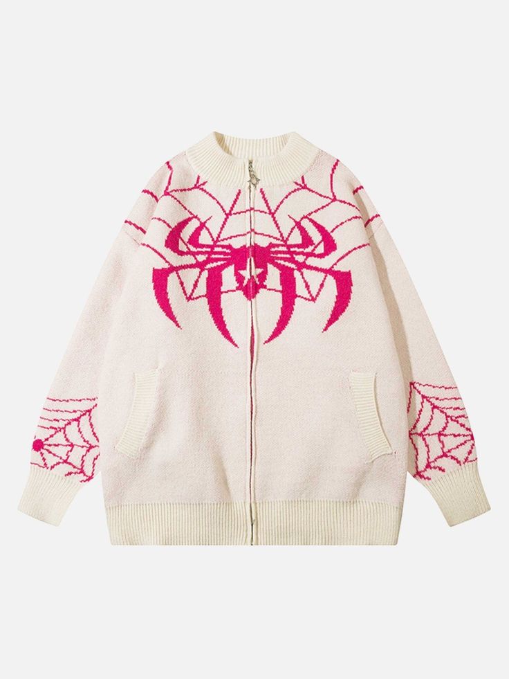 TALISHKO - Spider Loose Sweater Coat - streetwear fashion - talishko.com Casual Cotton Tops, Vintage Zip Up Hoodie, Soft Feminine Outfits, Air Port Outfit, Cozy Streetwear, Underground Clothing, Streetwear Chic, Heart Letter, Streetwear Essentials