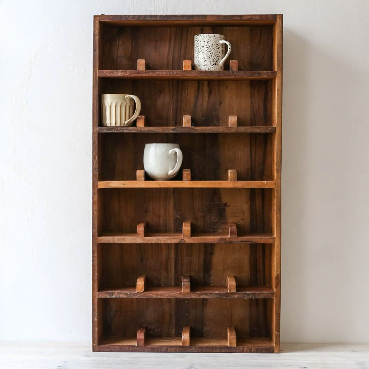 Reclaimed Wooden Wall Shelf - 24 Rooms LOCAL PICK UP ONLY Ideas For Wall Shelves, Mugs Wall Display, Aesthetic Kitchen Things, Mug Shelves Display, Mug Shelf Ideas, Coffee Wall Ideas, Mug Shelf Display Diy, Coffee Cup Shelves, Cool Shelf Ideas