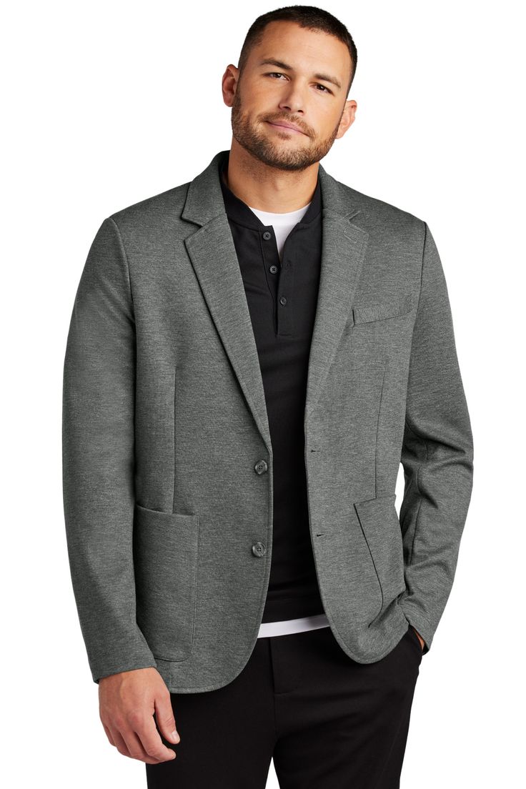 Mercer+Mettle Relaxed Knit Blazer MM3030A classic silhouette and timeless design, this sophisticated blazer is a wardrobe staple that will never go out of style. Designed with comfort in mind, the snag-resistant double knit pique fabric will move with you throughout the day for a polished and professional look no matter what the occasion. Fabric+Weight;  9.1-ounce, 71/26/3 poly/rayon/spandex double knit pique;  Features+Benefits;  Machine washable;  Snag-resistant;  Unlined;  Notched lapel colla Notch Lapel Cardigan For Business In Fall, Classic Single Breasted Cardigan For Business, Classic Single-breasted Cardigan For Business, Classic Single-breasted Cardigan For Business Casual, Classic Single Breasted Business Cardigan, Classic Single-breasted Business Cardigan, Classic Cardigan With Lapel Collar For Business, Fall Business Cardigan With Notch Lapel, Casual Semi-formal Blazer For Fall