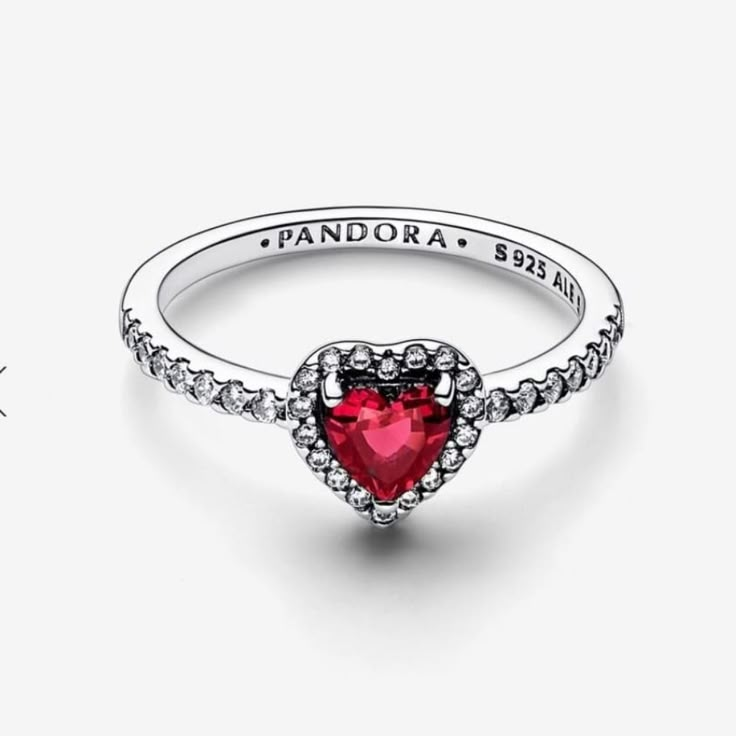 Pandora Elevated Red Heart Ring 198421c02-58 Classic Red Rings For Valentine's Day, Red Heart Ring For Valentine's Day Promise, Red Heart Ring For Valentine's Day, Red Heart Cut Ring, Red Promise Heart Ring, Classic Red Heart Ring For Wedding, Classic Red Heart Cut Rings, Pandora Red Heart Ring, Red Sterling Silver Heart Ring For Promise