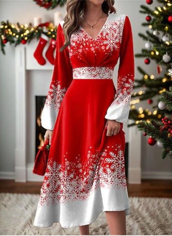 Red Dress Christmas Party, Red Christmas Dress, Cheap Party Dresses, Christmas Dress Women, Party Dresses Online, 2023 Trends, Snowflake Design, Trends 2023, Christmas Party Dress