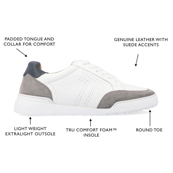 The Roderick casual sneaker from Thomas & Vine will make all your dreams come true thanks to the classic details and premium materials. The genuine leather lightweight flexible outsole and perforated details create the perfect business casual look. A 12 mm Tru Comfort Foam� insole and cushioned collar tongue complete the design for all-day comfort. Thomas Vines, Sneakers Grey, Dreams Come True, Mens Shoes Sneakers, Leather Sneakers, Casual Sneakers, Business Casual, Casual Looks, Fashion Bags