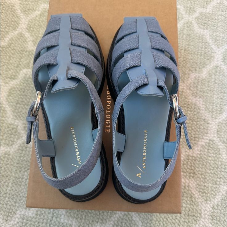 Blue Anthropologie Fisherman Sandal In Size 8. New With Tags Never Worn. Blue Sandals With Buckle Closure And Round Toe, Blue Round Toe Sandals With Buckle Closure, Casual Light Blue Ankle Strap Sandals, Blue Flat T-strap Sandals For Summer, Summer Blue Flat T-strap Sandals, Blue T-strap Sandals With Round Toe For Summer, Blue Open Toe T-strap Sandals, Blue Casual T-strap Open Toe Sandals, Blue Casual Open Toe T-strap Sandals