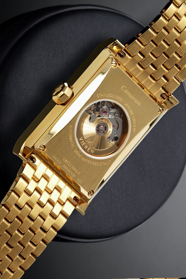 VIEREN Gold Sunray Automatic Watch with Personalized Engraving Modern Evening Watches With Rectangular Dial, Modern Rectangular Dial Watch Accessories For Evening, Modern Yellow Gold Rectangular Watch, Gold Watch Accessories With Rectangular Analog Dial, Classic Rectangular Watch With Skeleton Dial, Modern Automatic Yellow Gold Watch Accessories, Yellow Gold Automatic Watch With Rectangular Dial, Gold Rectangular Watch With Analog Display, Yellow Gold Watch With Skeleton Rectangular Dial