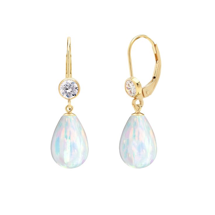 "Delightful Opal Earrings feature 12x8MM teardrops with white topaz accented lever backs in 14K Gold Filled or Sterling Silver. Perfect bridal earrings for the big day and a long time thereafter. Also available with ear wires. Opal is the October Birthstone and gemstone for celebrating 14th Anniversaries. NEW ARRIVAL - FALL WINTER 2022-23 PRODUCT INFORMATION -  METAL: 14K Gold Filled or Sterling -  STYLE: Drop Dangle Teardrop Earrings -  DIMENSIONS: LENGTH - 1.2\" / 30MM, Width - 0.35\" / 8MM, D 14th Anniversary Gifts, October Birthdays, 14th Anniversary, Usa Jewelry, October Birthstone, Winter 2022, Opal Earrings, October Birth Stone, Gold Filled Jewelry