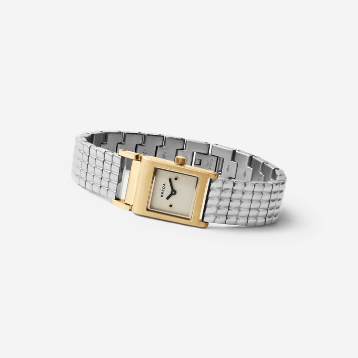 breda-revel-1746d-spring-1-2021-two-tone-gold-stainless-steel-metal-bracelet-watch-studio Timeless Silver Square Watch, Silver Square Watch With Metal Dial, Silver Watch With Rectangular Dial For Everyday, Timeless Adjustable Rectangular Watch, Timeless Rectangular Watch With Adjustable Fit, Elegant Silver Watch With Square Face, Luxury Rectangular Jewelry With Stainless Steel Clasp, Timeless Metal Watches With Jubilee Bracelet, Elegant Silver Square Watch