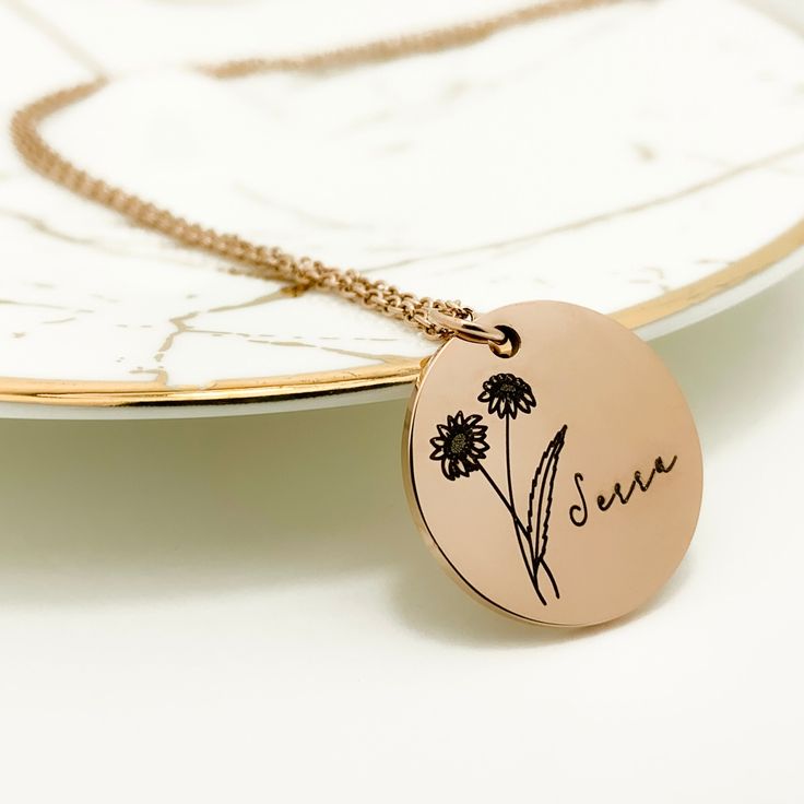 "Each month has a flower that symbolizes the month of somebody's birth. The characteristics that the flower has may be \"inherited\" by whoever is born in that certain month person. The birth month flower necklaces are a great gift for your loved ones. Choose the flower for the birth month and customize it with a name or phrase. Flowers are Snowdrop, violet, daffodil, daisy, lily of the valley, rose, water lily, poppy, morning glory, cosmos, chrysanthemum, holly berry. Our personalized Disc Neck Customized Rose Gold Jewelry Gift For Mom, Customized Rose Gold Jewelry For Mom, Customized Rose Gold Necklace As A Gift For Her, Customized Rose Gold Jewelry As Gift For Her, Customized Rose Gold Jewelry Gift For Her, Customized Rose Gold Jewelry For Her, Mother's Day Flower Charm Round Pendant Necklace, Customized Rose Gold Necklaces, Customized Rose Gold Necklace