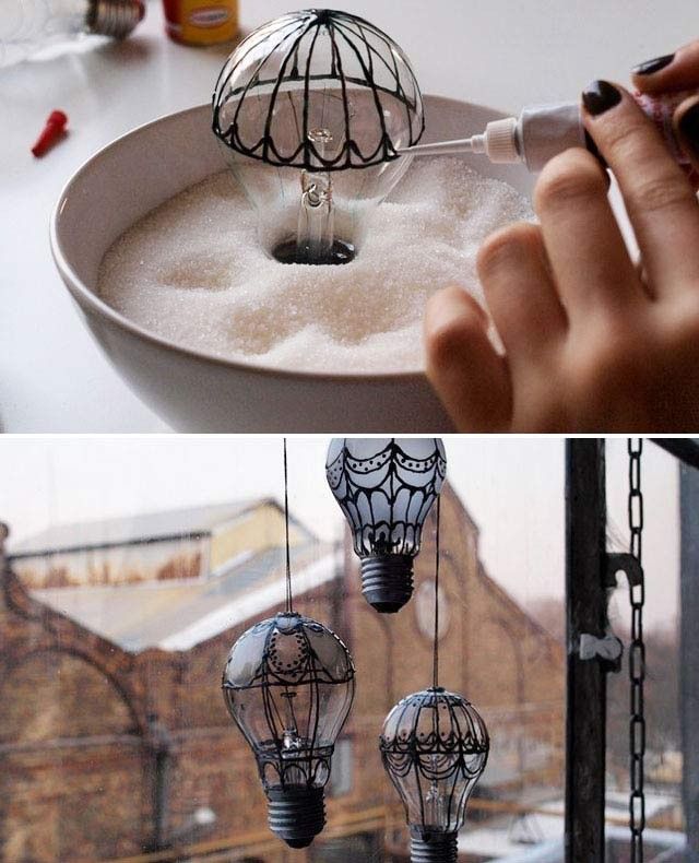 two pictures one shows a light bulb and the other shows some kind of chandelier