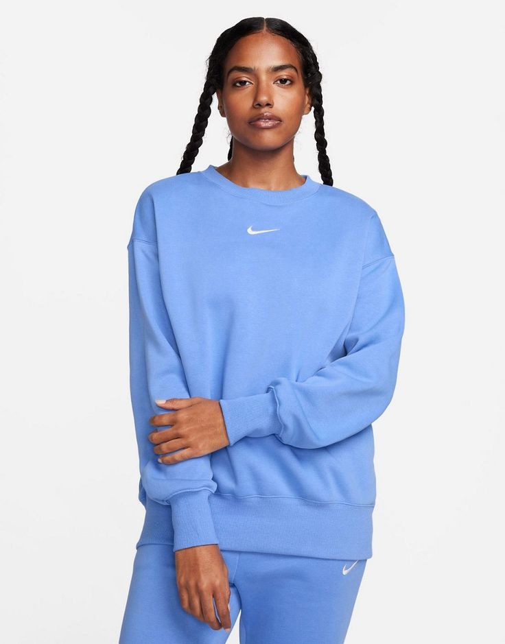 Sweatshirt by Nike Act casual Crew neck Drop shoulders Logo embroidery Relaxed fit Nike Phoenix Fleece, Nike Set, Nike Sportswear Women, Spandex Shirts, Nike Sweatshirt, Oversized Crewneck, Nike Sweatshirts, Workout Sweatshirt, Pullover Designs