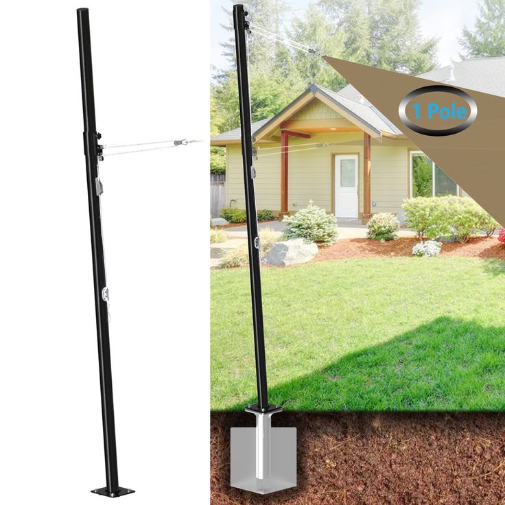 an image of a pole that is in the grass next to a house and yard