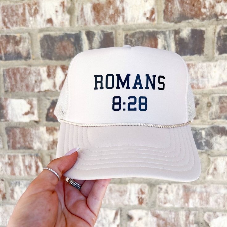 Handpicked by our family to share with you! Don't miss this ⭐️ Romans 8:28 trucker hat ⭐️ online now at modernburlap.com and ready to ship! One Word Inspiration, Trucker Hat Patch, Word Inspiration, Hat Patch, Hat Day, New Bible, Patch Hat, Hat Patches, Romans 8