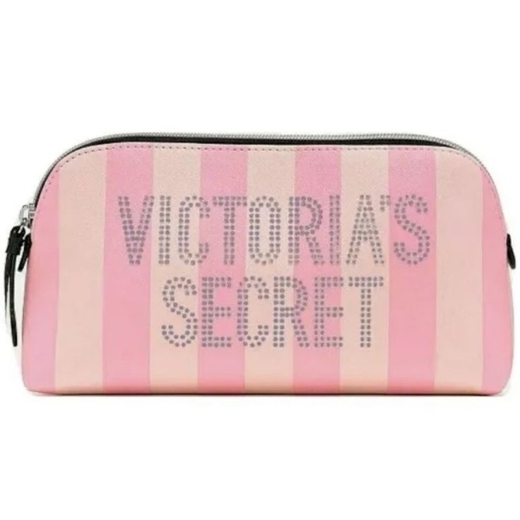 New With Tags Victoria’s Secret Makeup Bag Cosmetic Case Vs Logo Signature Stripe Zipper Price Firm Victoria's Secret Cosmetic Bag With Removable Pouch, Pink Shopping Bag With Zipper Pouch, Victoria's Secret Pink Cosmetic Bag For Everyday Use, Chic Pink Cosmetic Bag With Removable Pouch, Trendy Pink Pouch Cosmetic Bag, Pink Rectangular Shopping Pouch, Victoria's Secret Pink Cosmetic Bag, Victoria's Secret Pink Pouch Bag, Victoria's Secret Pink Shoulder Bag With Removable Pouch