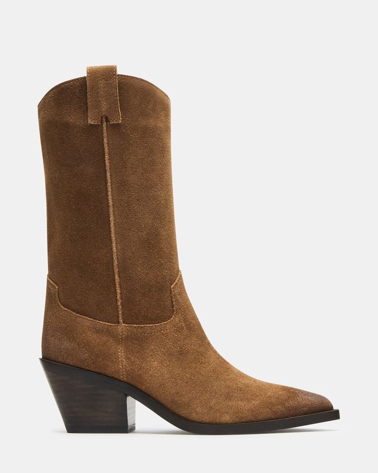 Crafted from high-quality suede, the STETSON boot exudes a rugged Western charm. Its pointed toe design adds a touch of sophistication, making it the perfect option for any occasion. Don't compromise on style or comfort with this versatile and durable boot. 2.75 inch heel height 12.5 inch shaft circumference 8.25 inch shaft height Suede upper material Unlined Synthetic sock Synthetic sole Imported Western Boots Women, Western Boot, Toe Designs, Western Boots, Chestnut, Women's Boots, Steve Madden, Womens Boots, Heel Height