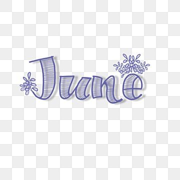 the word june written in blue ink on a white background with snowflakes and stars