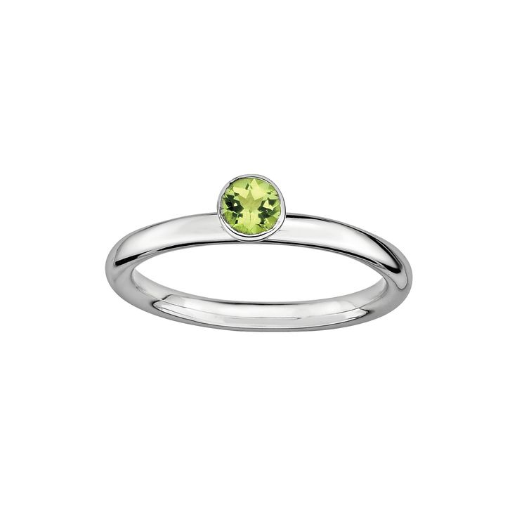 Round-cut peridot stone emits shimmering green hues. Details: 4-mm width Rhodium-plated sterling silver Size: 5. Color: Grey. Gender: female. Age Group: adult. Peridot Birthstone Ring In White Gold, Lime Green Sterling Silver Birthstone Rings, Green Peridot Stackable Promise Rings, Green Gemstone Sterling Silver Birthstone Ring, Green Stackable Rings For Formal May Birthstone, Green Formal Stackable Rings For May Birthstone, Green Stackable Rings For Formal Occasions In May, Green Peridot Birthstone Ring, Green Sterling Silver Stackable Rings For May Birthstone