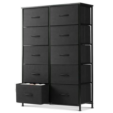 a tall black cabinet with drawers and two bins next to each other on a white background