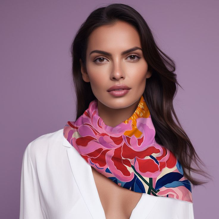 Step into the world of timeless elegance with our Peonies Silk Scarves Collection, where luxury meets versatility in a symphony of design. Each scarf in our collection is more than an accessory—it's a statement, a work of art that gracefully complements any ensemble with a polished, sophisticated flair. Here's why our Peonies Silk Scarves Collection stands out: Pure Indulgence: Fashioned from 100% pure, super luxurious high-end silk habotai, our scarves are a touch of extravagance that you can d Elegant Floral Print Silk Scarf Gift, Elegant Floral Print Silk Scarf For Gift, Classic Multicolor Silk Scarf, Luxury Multicolor Scarf As Gift, Luxury Multicolor Scarves For Gifts, Elegant Flower-shaped Silk Scarf For Spring, Elegant Flower Shaped Silk Scarf For Spring, Elegant Multicolor Silk Scarf For Spring, Elegant Floral Silk Scarf For Spring