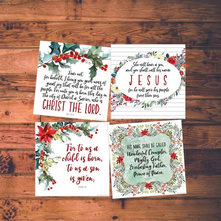 three christmas cards with the words jesus christ the lord and holly wreaths on them