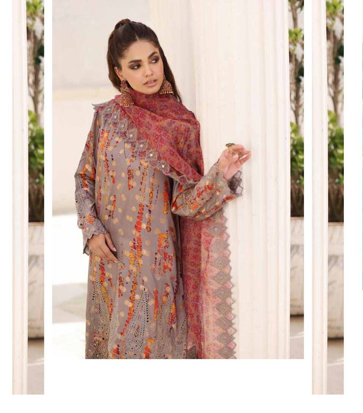 Hello Beautiful Ladies,  Charizma Original Suit Stitched & Embellished by StyledByKiran.  Fabric Details: 3 Piece Embroidered Jacquard Suit New Rangoli Colorful Collection is Here! Beautiful Embroidered Staple Jacquard with Embroidered Dupatta in Large Size.  Shirts Stitched Just Like Model.  Embroidered Staple Jacquard Shirt Printed Embroidered Staple Jacquard Trousers Embroidered Dupatta Fall Winter Will be delivered within 1 to 2 working days  This is original Charizma Product. Please note that actual color may slightly vary from the colors being displayed on your device. This could be due to your own display settings, extreme lighting during photo shoots & picture editing. All fabrics solely belong to the brand itself. We promise 100% genuine original suits.   Print Melody Lawn Vol-1 B Wedding Kurta With Printed Motifs In Georgette, Traditional Party Wear With Printed Motifs, Silk Wedding Dress With Printed Motifs, Unstitched Traditional Wear For Wedding With Printed Motifs, Formal Lawn Suit With Printed Motifs For Eid, Elegant Fitted Multicolor Lawn Suit, Formal Silk Unstitched Suit With Printed Motifs, Unstitched Wedding Kurta With Printed Motifs, Fitted Jamawar Lawn Suit For Festive Occasions