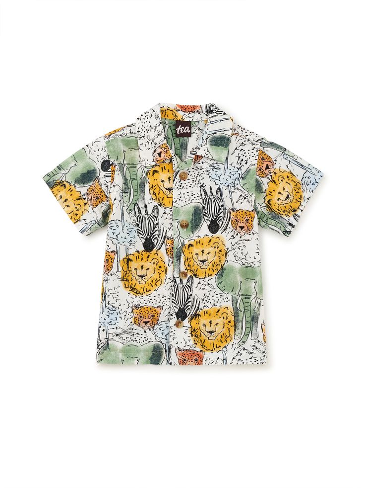 Our lightweight Printed Camp Shirt is just the thing for pulling together a sporty and stylish look. Made of 100% cotton crepe, this short sleeve top is ideal for warm weather wear. Button closure. Above thigh length. Matching family styles are available in our Sibling Shop. Relaxed Fit Short Sleeve T-shirt For Playwear, Summer Cotton Tops For Outdoor, Summer Playwear Tops Short Sleeve, Summer Playwear Tops With Short Sleeves, Cotton Summer Tops For Outdoor, Cotton Tops For Summer Outdoor Activities, Cotton Tops For Summer Outdoor, Playful Summer Cotton Shirt, Playful Cotton Summer Shirt