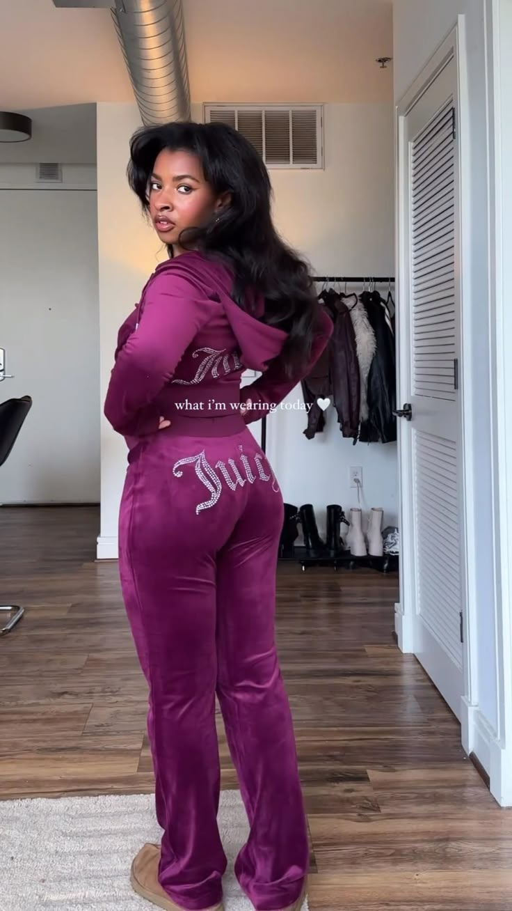 Juicy Couture purple velour tracksuit. Casual winter outfit ideas✨ Juicy Couture Outfits, On The Go Outfits, Casual Winter Outfit, Velour Tracksuit, Winter Outfit Ideas, Winter Outfit, Juicy Couture, Jay, Outfit Ideas