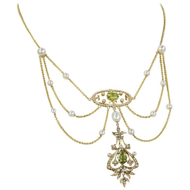 Swag Necklace, Edwardian Necklace, Edwardian Jewelry, Peridot Jewelry, Fairy Jewelry, Peridot Necklace, Necklace Collection, Antique Necklace, Gold Necklace Women