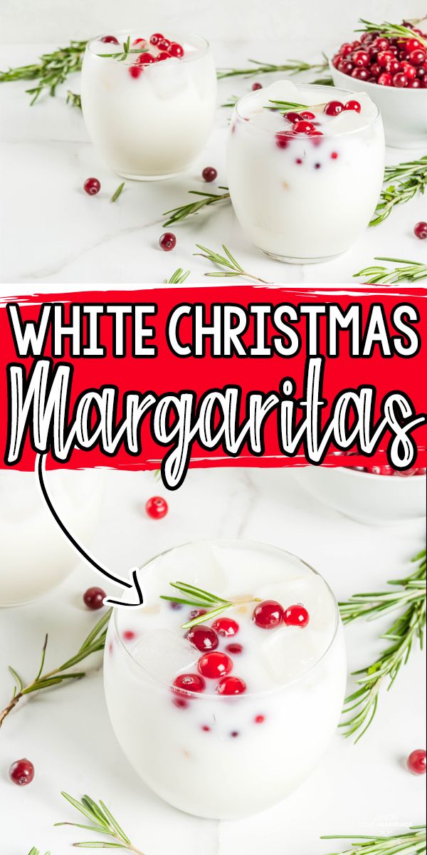 white christmas margaritas with cranberries and rosemary garnish on the side