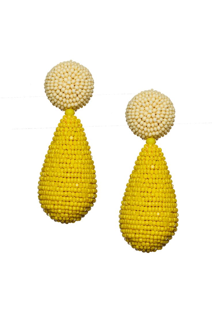 A beaded pair in a fun tear shape adds charm to daytime ensembles. The intricate and precise thread work found in all of our accessories can only be accomplished by our most skilled, second-generation artisans who have cultivated their talents over decades. Clip backing Style #J20E21 Find Work, Thread Work, Natural Beads, Hand Beading, Beading, Thread, Women Jewelry, Beads, Yellow