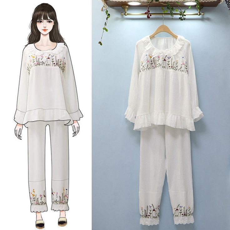 The Flowered Cotton Spring Pajamas includes a long sleeve top and trousers and is the perfect set to buy when you want to feel relaxed and in peace in the comfort of your house! We are passionate about fabric and textile materials and have thus created the best, most comfortable yet practical line of pajamas. This loungewear is all you need to help relax at home. They are soft and easy to touch which projects versatility and effortless grace in every step you take. Made to make you feel good, ea Casual Spring Bedtime Sets, Casual Bedtime Sets For Spring, Spring Matching Set Sleepwear For Home, Spring Sleepwear With Relaxed Fit, White Spring Sleepwear For Home, Spring Sleepwear Sets With Relaxed Fit, Spring Sleepwear Sets In Relaxed Fit, Spring Season Relaxed Fit Sleep Sets, Cotton Pant Set For Spring Loungewear