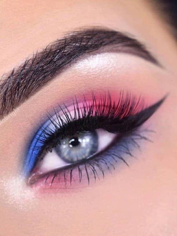 Forth Of July Makeup Eye Easy, 4th July Eye Makeup, Cute 4th Of July Makeup Looks, 4rh Of July Makeup, 4th Of July Eye Makeup Simple, 4th Makeup Ideas, Fun Makeup Blue Eyes, Subtle Fourth Of July Makeup, Forth Of July Makeup Simple