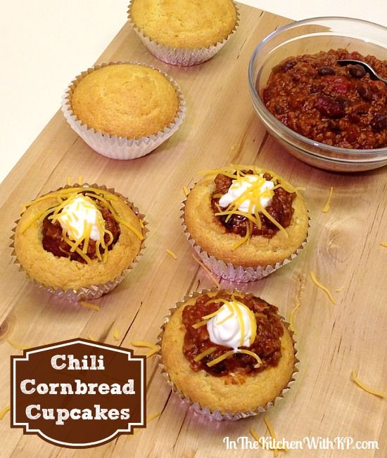 six chili cornbread cupcakes on a cutting board