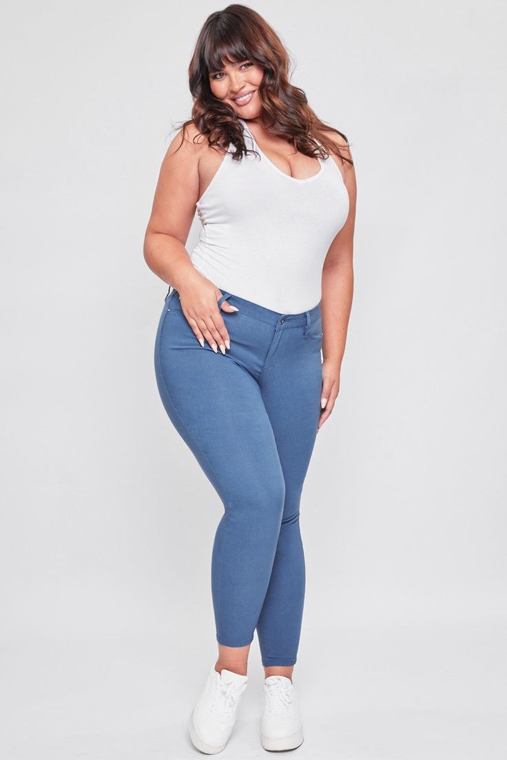 Our Women's Plus Size Hyperstretch Forever Color Skinny Jean is designed to hug your shape and feel like a second skin. Crafted with hyperstretch fabric, this pant is incredibly comfortable and flexible. Tested for quality, YMI has created one of the stretchiest, most comfortable jeans around. It has front faux pockets, a zip fly with button closure, and belt loops. Try for yourself and feel the difference! Measurement (Based on size 2X) - Inseam: 30” - Rise (To top edge of band): 10” - Leg Open Most Comfortable Jeans, Sea Green Color, Ymi Jeans, Color Pants, Comfortable Jeans, Colored Pants, Solid Tops, Second Skin, Colored Jeans