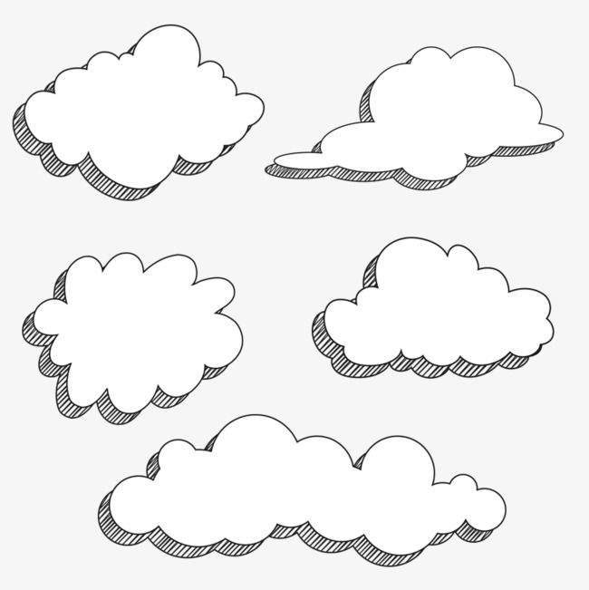 four different clouds drawn in black and white