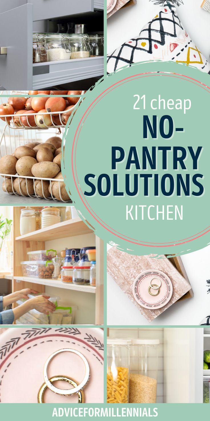 21 cheap no-pantry solutions kitchen Apartment Pantry, Pantry Solutions, No Pantry, Small Kitchen Storage Solutions, No Pantry Solutions, Small Apartment Kitchen, Small Kitchen Organization, Small Kitchen Storage, Diy Pantry