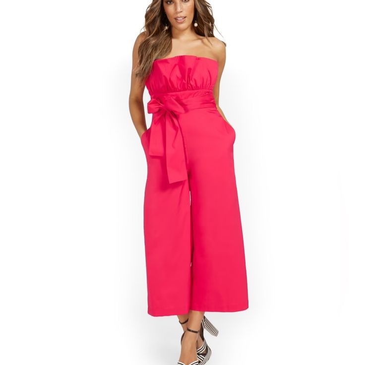 Ny&Co New Holiday Party Jumpsuit Size Xl Hot Pink Color Light Stretch - Wide Leg New W Tags Beautiful On Spring Party Overalls Jumpsuits And Rompers, Spring Date Night Strapless Jumpsuit, Strapless Jumpsuit For Date Night In Spring, Spring Night Out Overall Pantsuit, Pink Party Jumpsuits And Rompers, Strapless High Waist Jumpsuit For Summer Date Night, Spring Party Strapless Jumpsuit In Solid Color, Summer Strapless Overall Jumpsuit, Pink Strapless Jumpsuit For Spring Date Night