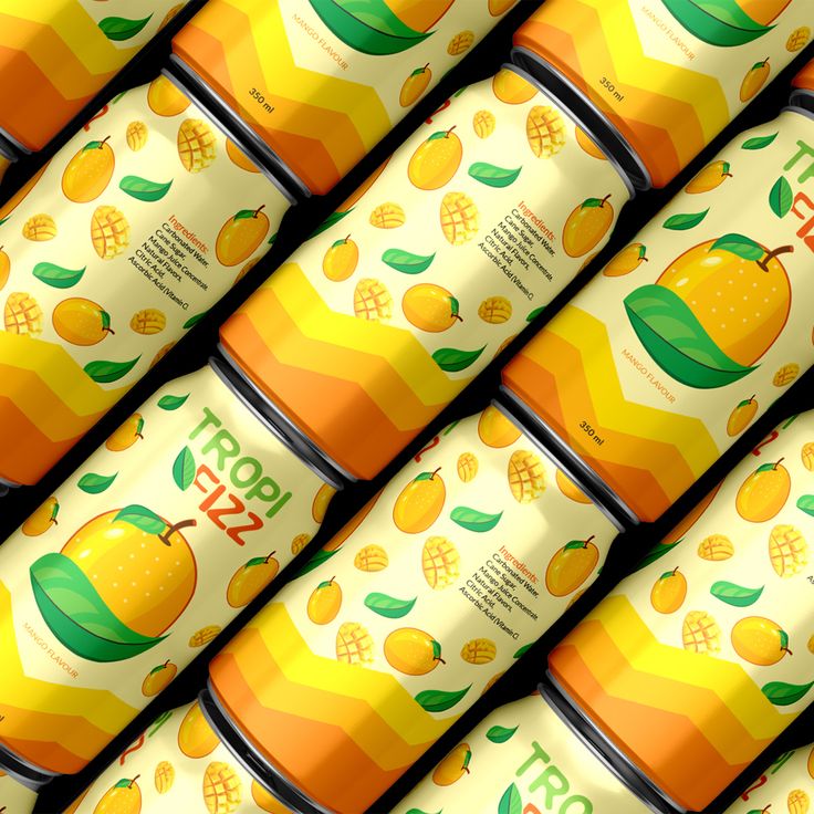 many cans of orange juice are stacked on top of each other