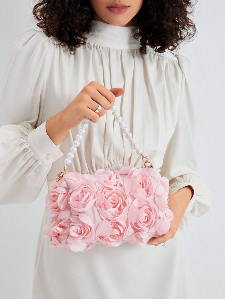 Elegant Rose Flower Crossbody Bag, Faux Pearl Handbag, Sweet Women'S Wallet, Valentine'S Day Gift, Evening Clutch, Bridal Purse (Pattern Random) Baby Pink Casual,Cute,Elegant,Vintage,Vacation   Polyester Graphic,Plaid,Plain,Tropical,Plants,Random Print,Textured Pattern Square Bag   Women Bags, size features are:Bust: ,Length: ,Sleeve Length: Mother's Day Pink Rectangular Shoulder Bag, Pink Rectangular Shoulder Bag For Mother's Day, Pearl Handbag, Rose Clutch, Rose Flower Print, Rose Flower Pattern, Bridal Handbags, Bridal Purse, Art Jewelry Design