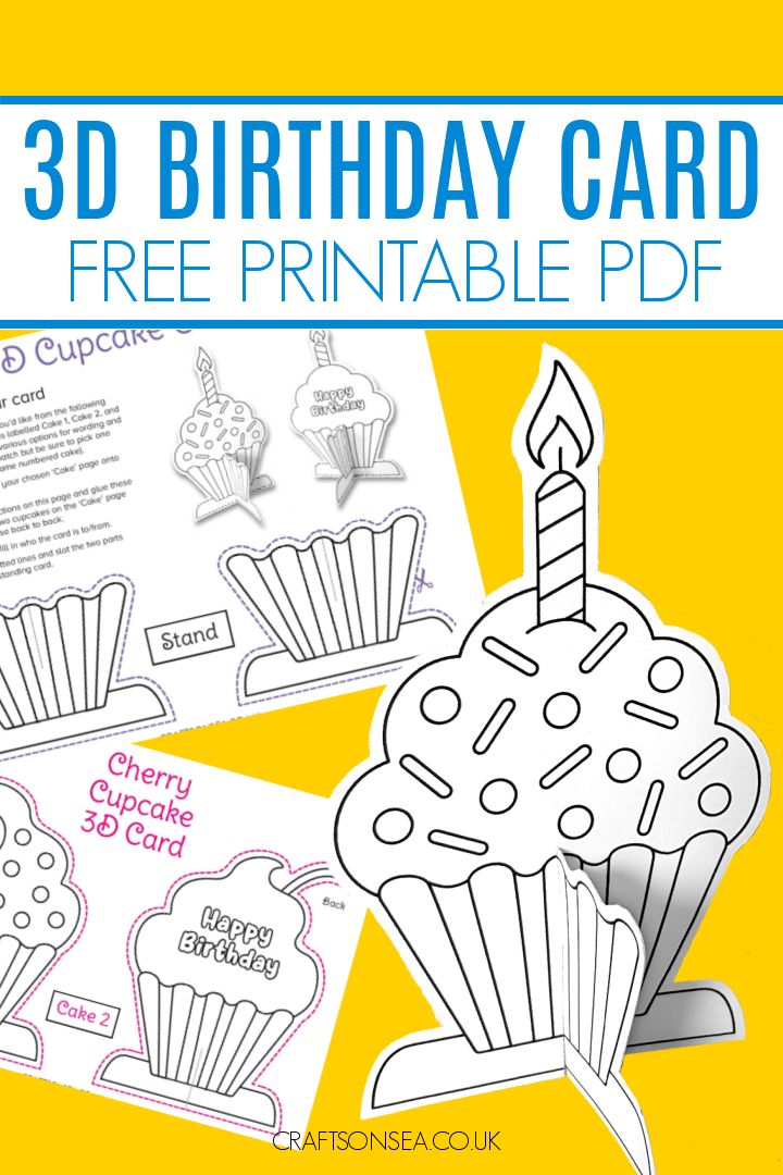 an image of a birthday card with cupcakes on it and the text, 3d birthday