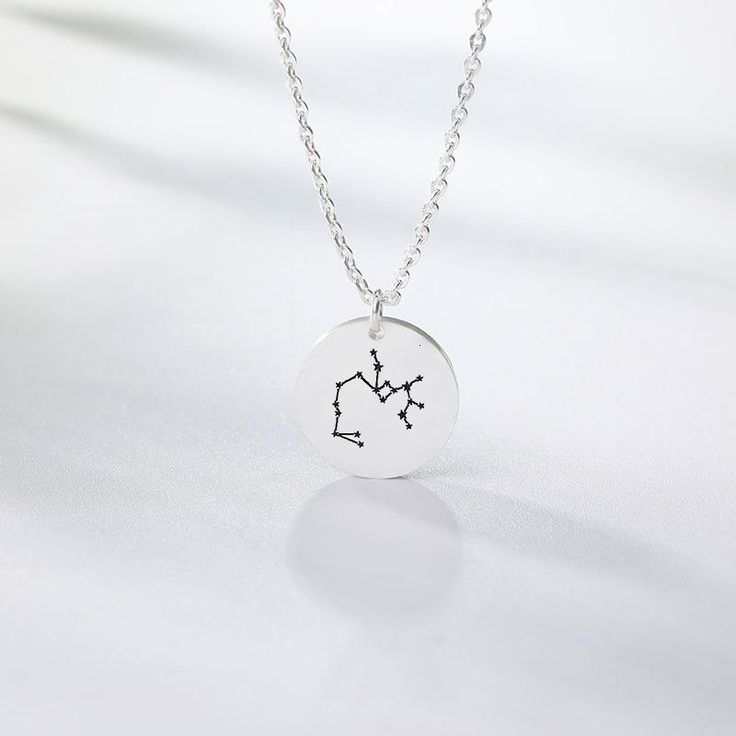 Silver Personalized Jewelry White Gold Round Charm Necklace As Gift, Round White Gold Charm Necklace As Gift, Round White Gold Charm Necklace Gift, Sterling Silver Zodiac Sign Jewelry Gift, Sterling Silver Zodiac Sign Jewelry For Gift, Celestial Necklaces With Adjustable Chain As Gift, Dainty Round Pendant Necklace For Best Friend, Celestial Necklace With Adjustable Chain Gift, Celestial Round Pendant Necklace For Gifts