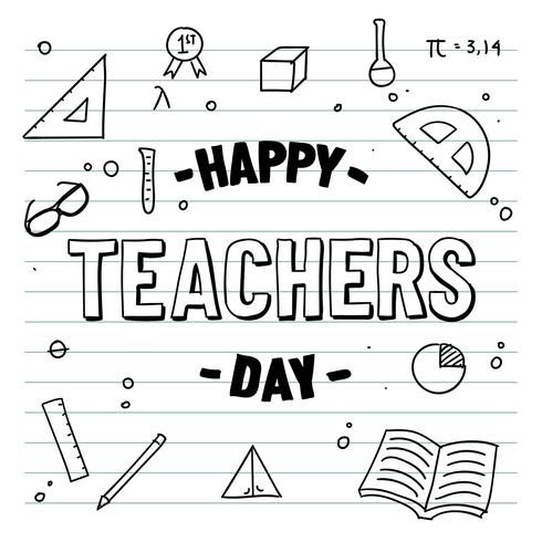 the words happy teachers day written in black ink on lined paper with pencils and school supplies