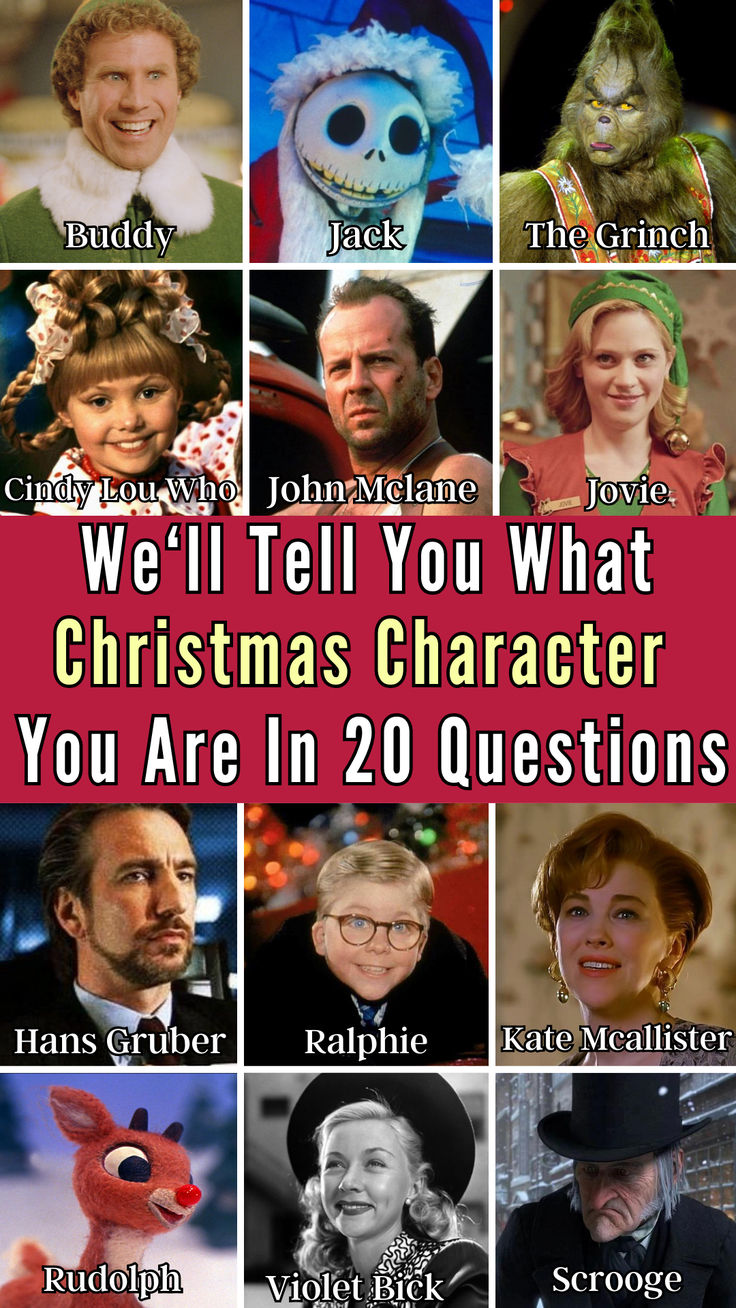 christmas characters with the words we'll tell you what christmas character you are in 20 questions