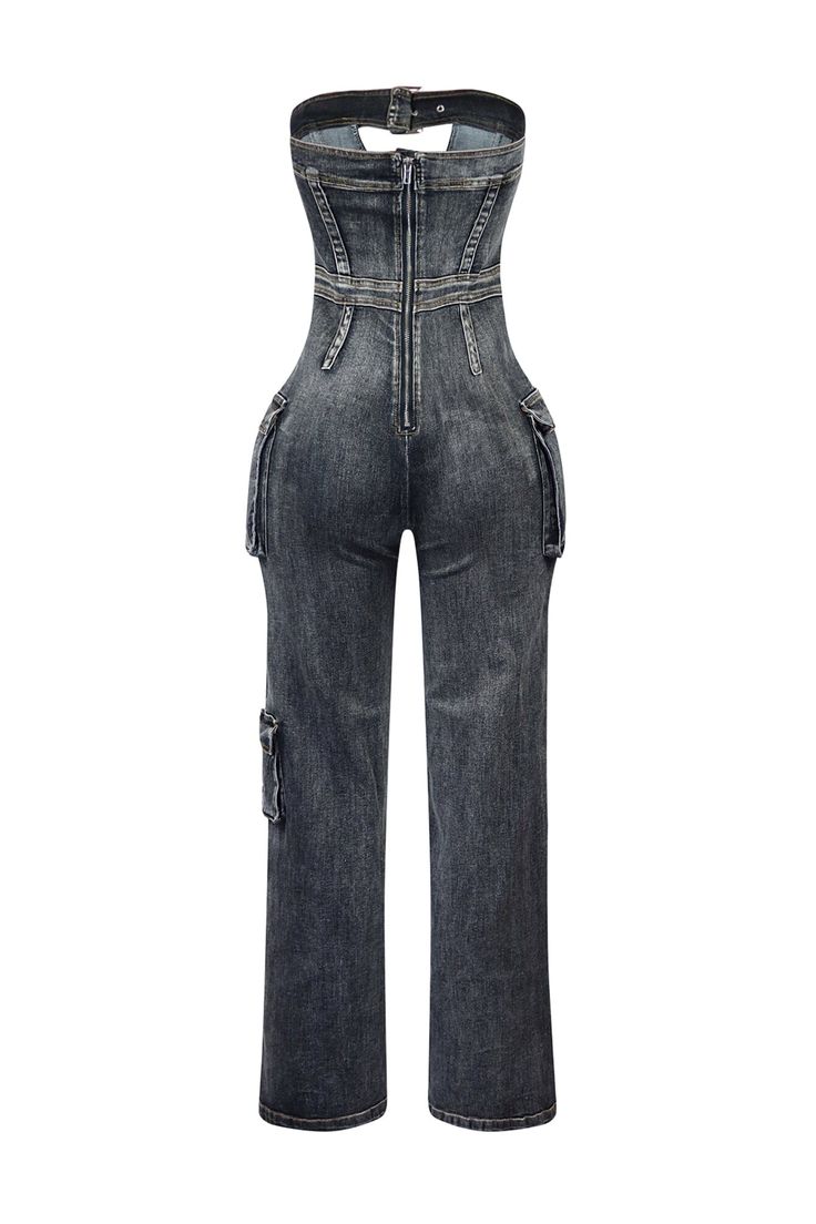 Washed denim tube jumpsuit featuring cutout with snap button detail and cargo pockets Wide leg fit Inseam 32"(S) Back zipper closure We recommend wearing pasties or no bra with this garment Runs true to size High Waist Strapless Jumpsuit With Pockets, Trendy High Waist Strapless Jumpsuit With Pockets, Trendy Strapless High Waist Jumpsuit With Pockets, Trendy Fitted Strapless Jumpsuit With Pockets, High Rise Denim Jumpsuit With Pockets In Utility Style, Fitted High-waist Strapless Jumpsuit With Pockets, Fitted High Waist Strapless Jumpsuit With Pockets, Fitted High Waist Denim Jumpsuit In Utility Style, Fitted High Waist Denim Utility Jumpsuit