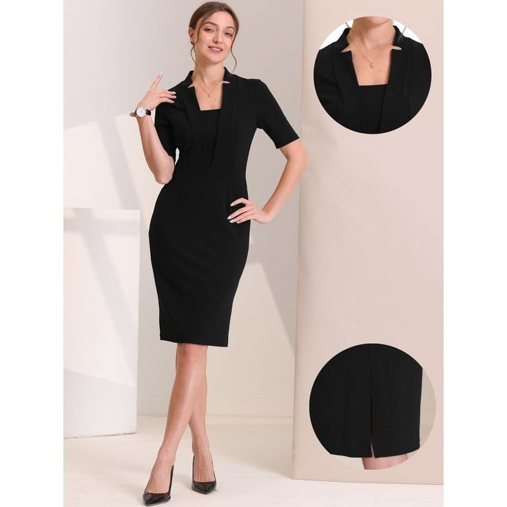 Allegra K Women's V Neck Short Sleeve Work Office Bodycon Midi Sheath Dress Black X-small : Target Fitted V-neck Bodycon Dress For Office, Fitted V-neck Midi Dress For Career, V-neck Stretch Bodycon Dress For Office, Knee-length Bodycon Dress For Work, Knee-length Bodycon Midi Dress For Career, Fitted V-neck Bodycon Dress For Work, V-neck Fitted Bodycon Dress For Work, V-neck Stretch Bodycon Dress For Work, Elegant Mid-length Bodycon Dress For Work