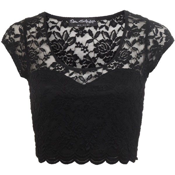 Miss Selfridge Scallop Lace Crop Top, Black (€13) ❤ liked on Polyvore featuring tops, shirts, crop tops, crop, crop shirts, short sleeve lace top, sleeve shirt, lace sleeve shirt and short sleeve tops Lace Shirt Outfit, Neha Khan, Short Sleeve Lace Top, Lace Sleeve Shirt, Scalloped Shirt, Shirts Crop Tops, Black Lace Shirt, Moth Wings, Shirts Crop