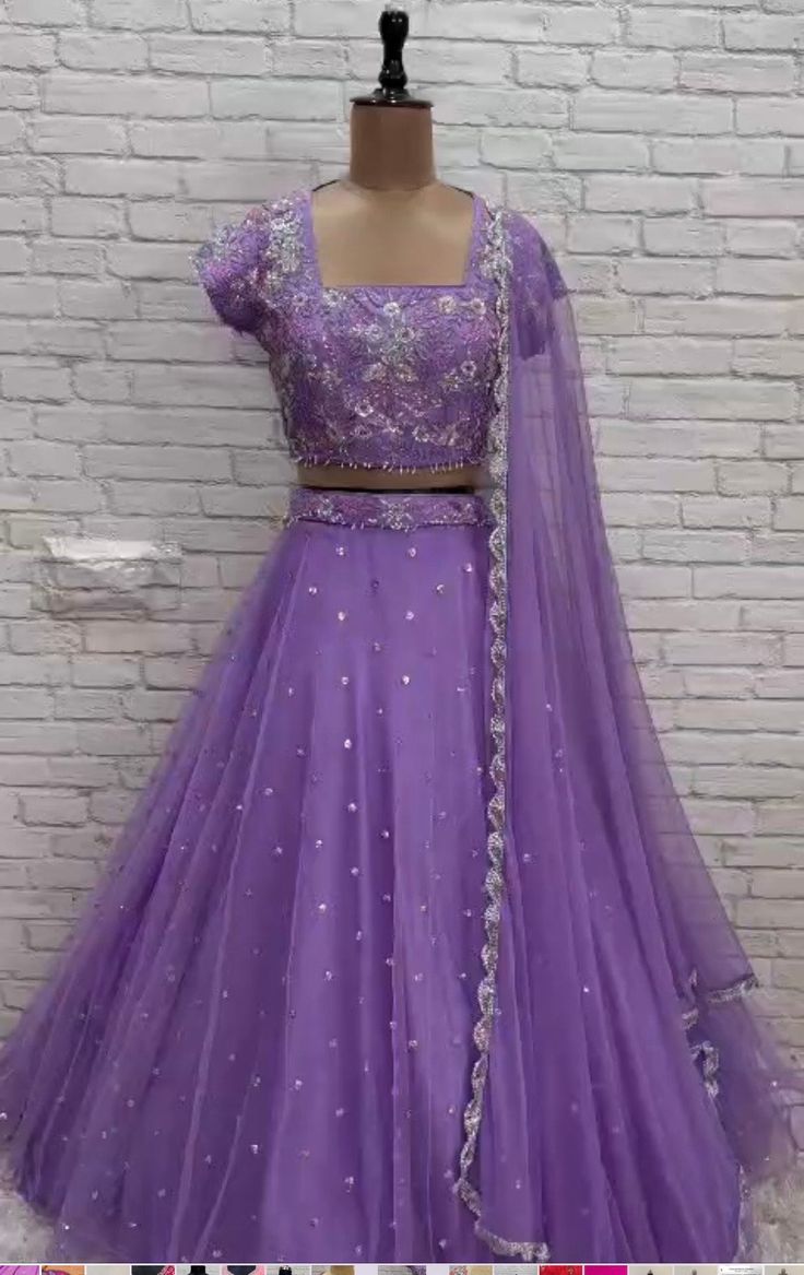 Bridal Lihanga for any occasion any color possible plz choose desired color for your dream outfit ❤️ Heavy embroidery work on pure net fabric Dyeble fabric Dress can be customize in any colour and in any size 2.5 meters dupatta If wants hands will also can be provided for blouse  Lihanga will give grand rich attire and shows owesone workmanship Purple Lehanga Outfit, Net Hands For Long Frocks, Party Wear Choli In Organza With Dabka Work, Embroidered Net Dress With Traditional Drape, Party Wear Dupatta With Dabka Work On Net, Party Wear Traditional With Resham Embroidery On Net, Party Wear Lehenga With Dabka Work On Organza, Embroidered Net Dresses For Navratri, Bollywood Style Organza Choli With Dabka Work