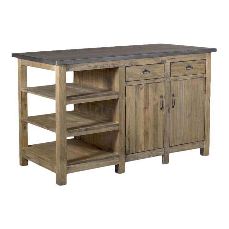 a kitchen island with two drawers and one shelf on the bottom, is made from wood