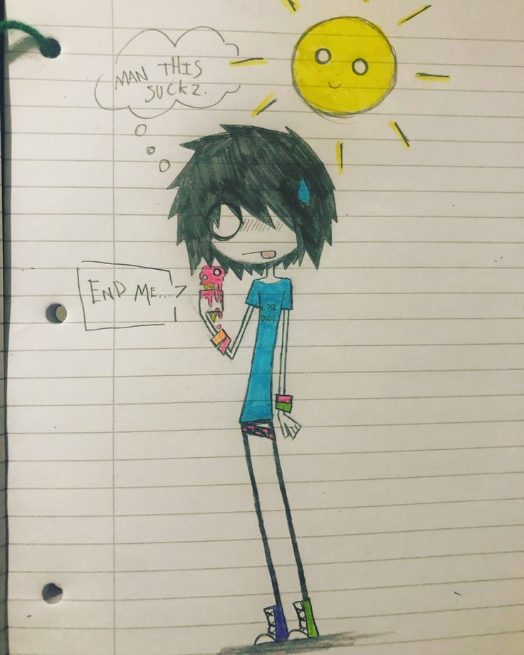 a drawing of a person holding a cell phone in front of a sun and clouds