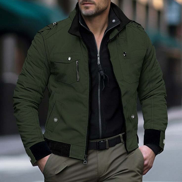 Season:Spring   Fall; Fabric:90% Cotton; Sleeve Length:Long Sleeve; Gender:Men's; Style:Comfort,Fashion,Streetwear; Occasion:Daily Wear,Outdoor; Outerwear Length:Short; Placket:Zipper; Function:Wearable; Pattern:Plain; Design:Pocket; Neckline:Standing Collar; Outerwear Type:Bomber Jacket,Casual Jacket,Work Jacket; Listing Date:09/20/2023; Bust:; Length:; Shoulder Width:; Sleeve: Plain Fashion, Tuxedo Shirt Men, Womens Basic Tops, Mens Outdoor Jackets, Jacket Outdoor, Comfort Fashion, Mens Jackets Casual, Mens Sport Coat, Army Green Jacket