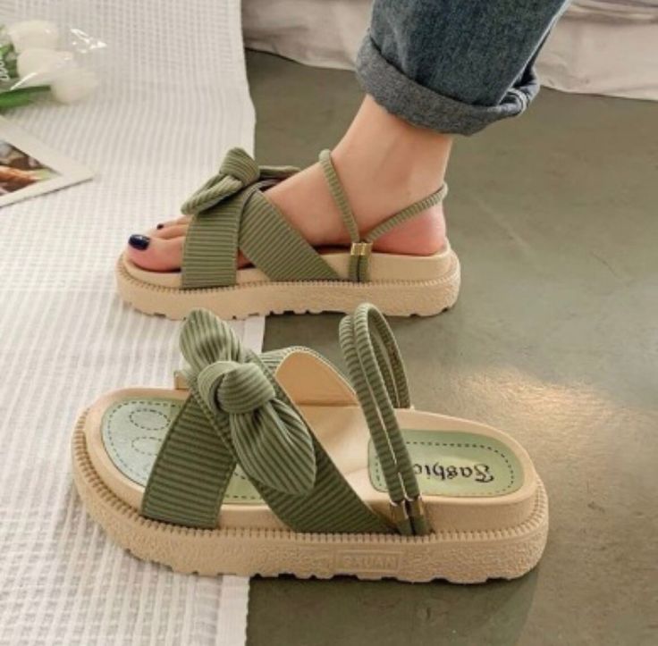 We here at Summer Sandals are ready to help you get ready for the summer! By you supporting our small business and adding our cute and stylish sandals to match your cute outfit!  We have variations of sandals some have straps and some are strapless. This one specifically is a green color sandal and has a strap.  We just want to thank you for visiting our store and we would be really happy if you made a purchase. If you do purchase one of our summer sandals if you would be so kind to leave us a review once you received your sandals! Fairy Style Fashion, Beige Slippers, Flat Platform Sandals, Green Slippers, Orthopedic Sandals, Fairy Style, Mesh Heels, Denim Outfits, Platform Flats